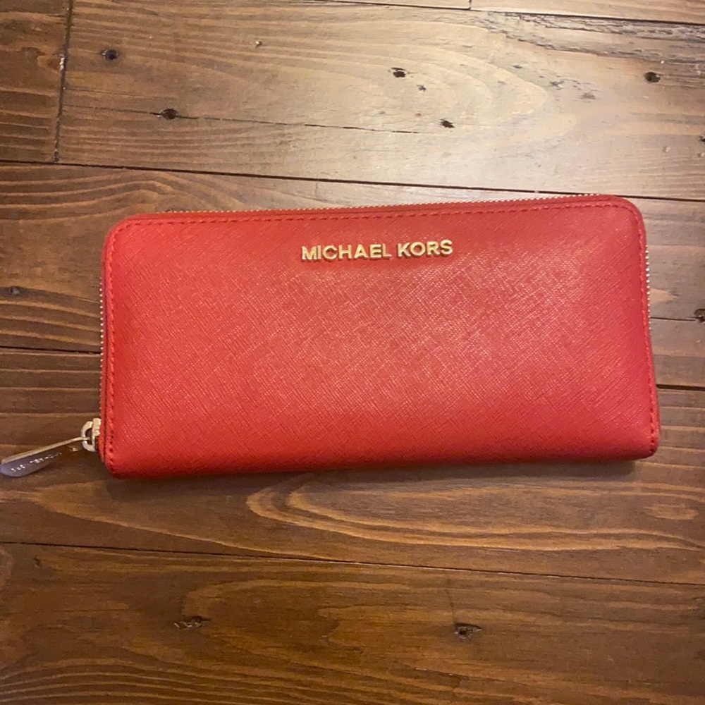 Authentic red leather tri zip Michael Koran wallet